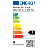 ŹRÓDŁO LED SAMSUNG INSIDE 230V E27 G45 7,5W 720LM 3000K 200ST D84-SLB-E27-G45-075-3K BEMKO