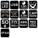 Latarka czołowa akumulatorowa USB 180 lm COB LED + czujnik ruchu NEO GTX 99-069 GTX Poland