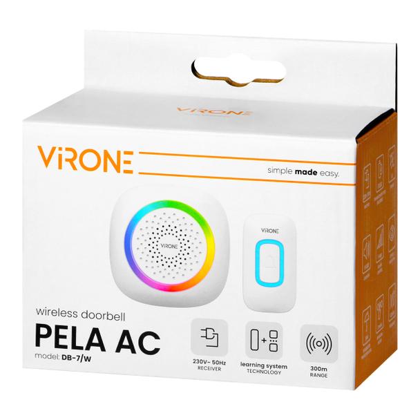 PELA AC, dzwonek bezprzewodowy sieciowy, learning system, 60 dźwięków, LED RGB, 300m, biały DB-7/W ORNO