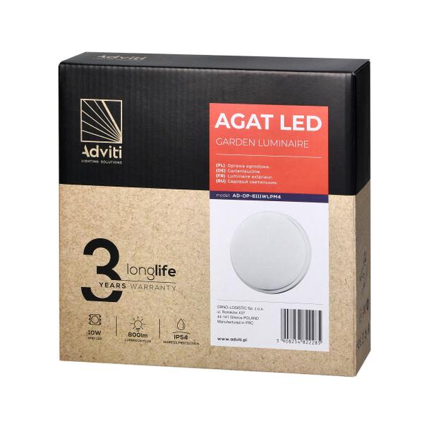 AGAT LED 10W, oprawa ogrodowa, 800lm, IP54, 4000K, biała AD-OP-6111WLPM4 ORNO