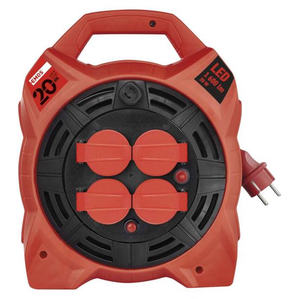 Przedłużacz bębnowy ogrodowy 20 m / 4 gn / guma / 230 V / 1,5 mm2 z naświetlaczem LED P08420 EMOS