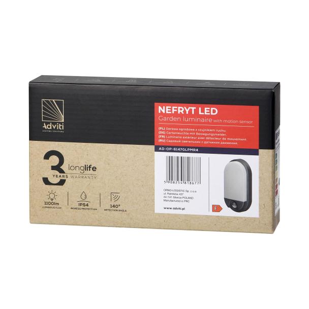 NEFRYT LED 15W, oprawa ogrodowa z czujnikiem ruchu, 1100lm, IP54, 4000K, szara AD-OP-6147GLPMR4 ORNO