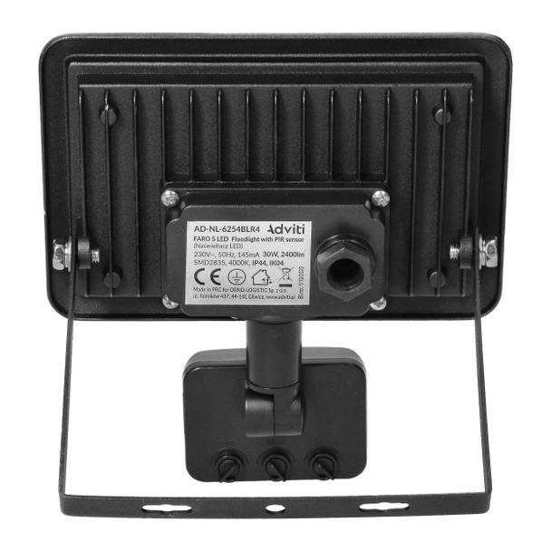 FARO S LED 30W naświetlacz z PIR, 2400lm, IP44, 4000K, aluminium + szkło AD-NL-6254BLR4 ORNO
