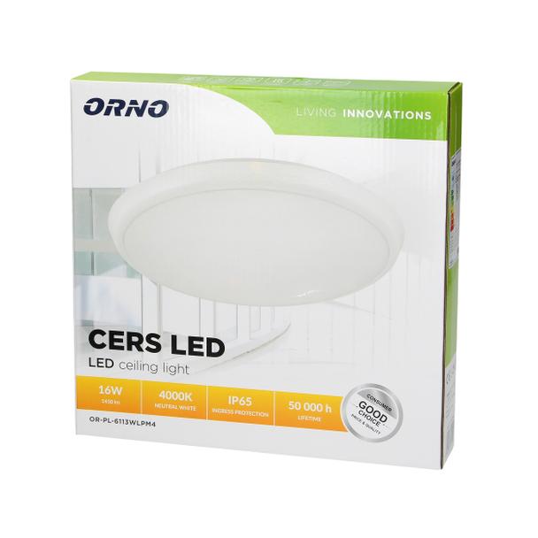 CERS LED 16W, plafon oświetleniowy, 1300lm, IP65, 4000K, poliwęglan mleczny, biały AD-PL-6113WLPM4 ORNO