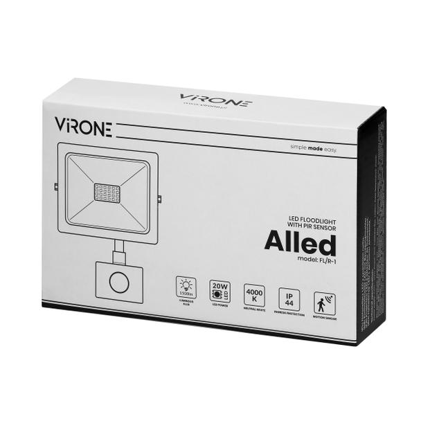 ALLED 20W Naświetlacz LED z PIR, 1600lm, IP44, 4000K, Alu+szkło FL/R-1 ORNO