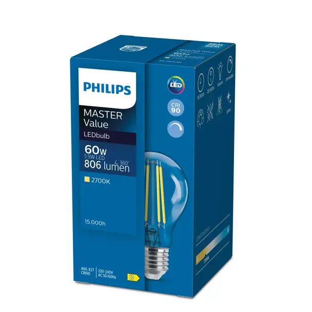 Żarówka LED ściemnialna 5,9W=60W 806lm 2700K barwa ciepła VLE kulka D5,9-60W E27 927 G120 Szkło prze 9,29003E+11 PHILIPS