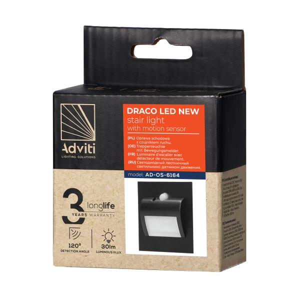 DRACO LED NEW 1,5W, oprawa schodowa podtynkowa, 12VDC, 30lm, 4000K, czarny, czujnik ruchu i zmierzch AD-OS-6164LR4/B ORNO