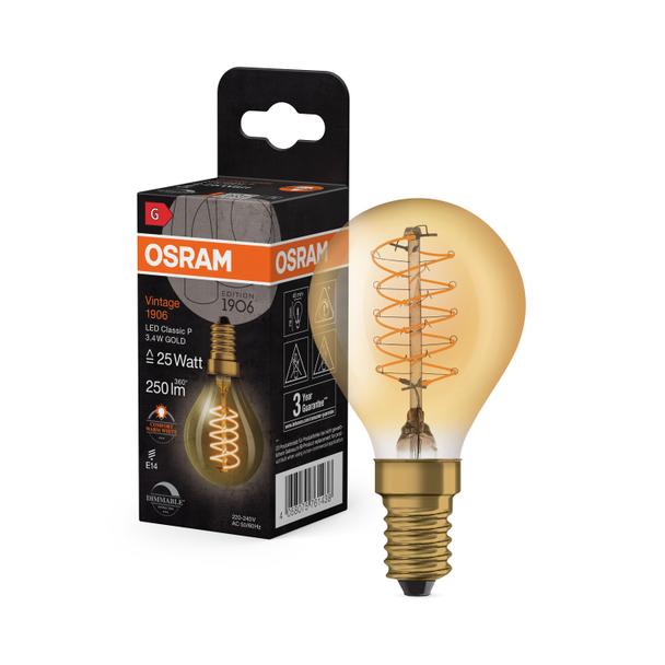 Lampa LED Vintage 1906 CL P Filament szkło przezroczyste GOLD 25 dim 3,4W 824 E14