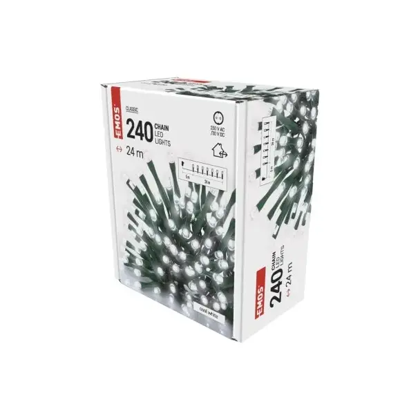 Lampki choinkowe Classic 240 LED 24m zimna biel IP44 timer D4AC05 EMOS