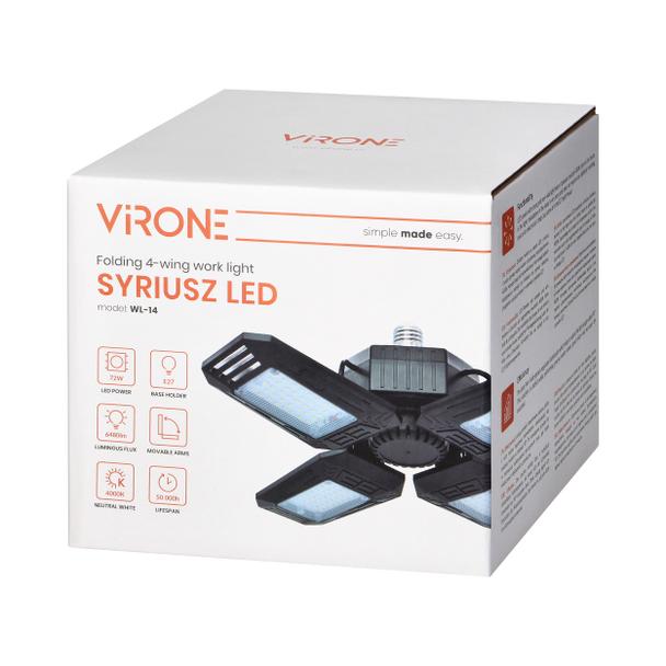 SYRIUSZ LED lampa warsztatowa składana 4-skrzydłowa, E27, 72W, 4000K, 6480lm WL-14 ORNO