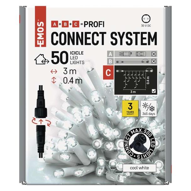 Oświetlenie łączone Profi sople 50 LED 3m zimna biel biały przewód IP44 timer D2CC02 EMOS
