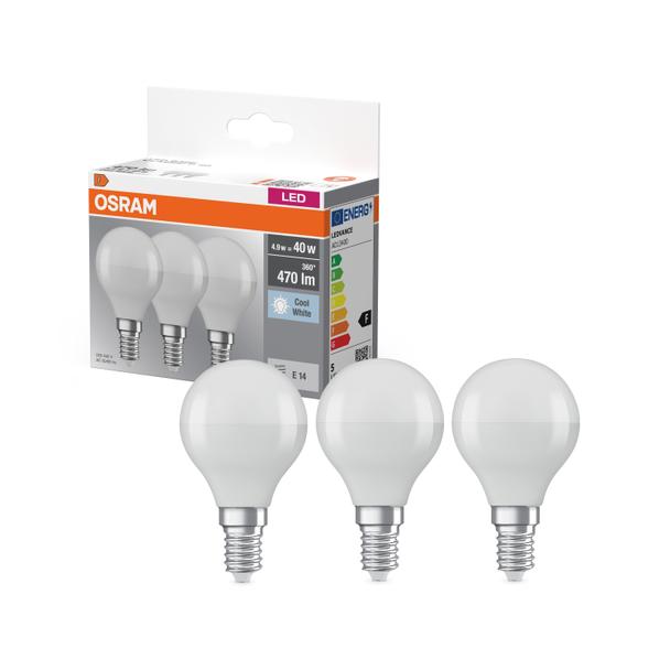 Żarówka LED x3 P45 Kulka E14 4.9W = 40W 470lm 4000K Neutralna 150° BASE Osram