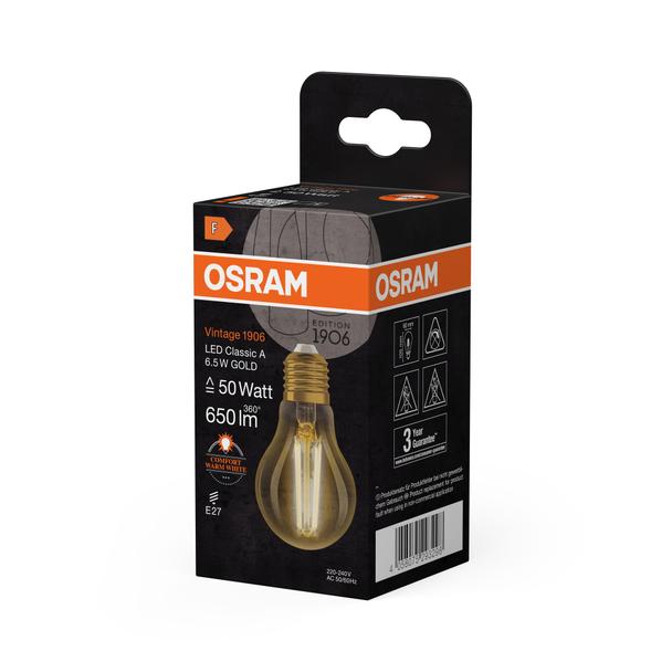 Lampa LED Vintage 1906 CL A Filament szkło przezroczyste GOLD 50 non-dim 6,5W 824 E27