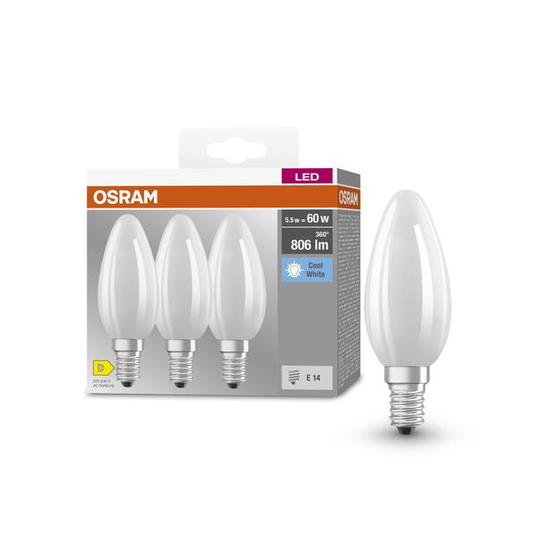 Żarówka LED x3 B35 Świeczka E14 5.5W = 60W 806lm 4000K Neutralna 300° BASE Osram