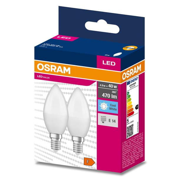 Żarówka LED x2 B37 Świeczka E14 4.9W = 40W 470lm 4000K Neutralna 200° VALUE CLASSIC Osram