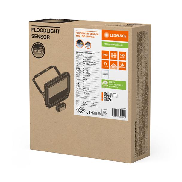 Naświetlacz LED z czujnikiem ruchu FLOODLIGHT sensor PFM G4 27W41W IP65 4000K 145lm/W czarny LEDVANC