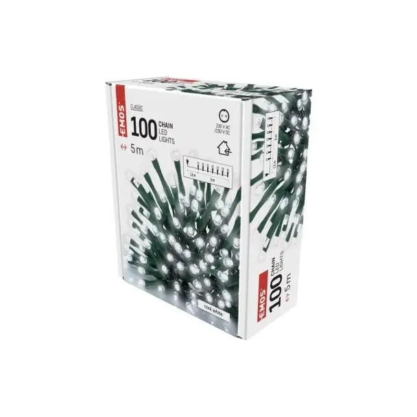 Lampki choinkowe klasyczne 100 LED 5m zimna biel IP20 D4GC02 EMOS