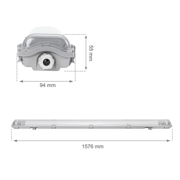 Limea LED TUBE 2x150 IP65, korpus ABS, klosz PC, zasilanie jednostronne