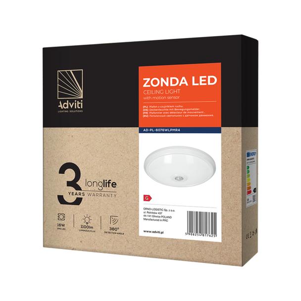 ZONDA LED 16W, plafon z czujnikiem ruchu, 1100lm, IP20, 4000K, poliwęglan mleczny, biały AD-PL-6076WLPMR4 ORNO