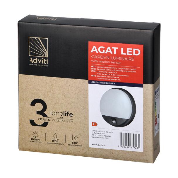 AGAT LED 15W, oprawa ogrodowa z czujnikiem ruchu, 140st, 1100lm, IP54, 4000K, szara AD-OP-6112GLPMR4 ORNO