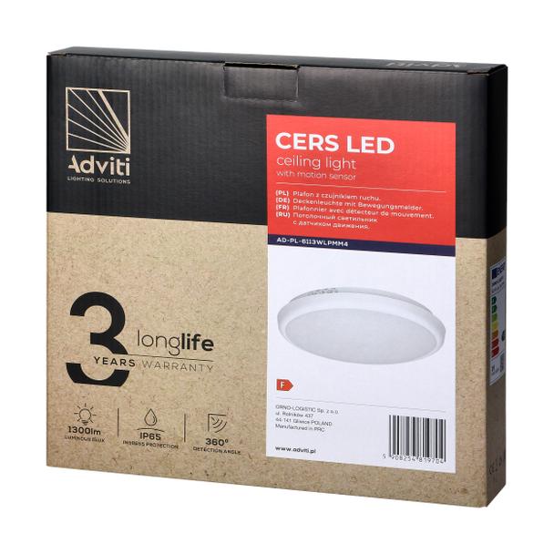 CERS LED 16W, plafon z mikrofalowym czujnikiem ruchu, 1300lm, IP65, 4000K, poliwęglan mleczny, biały AD-PL-6113WLPMM4 ORNO