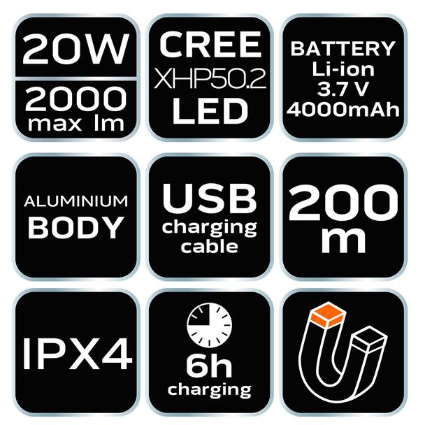 Latarka czołowa akumulatorowa USB 1000 lm czerwony/niebieski CREE LED + LED NEO TOOLS GTX 99-028 GTX Poland