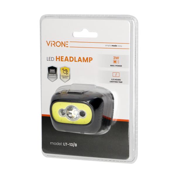 Latarka czołowa COB+LED, ładowanie USB, czujnik ruchu, czarna LT-13/B ORNO