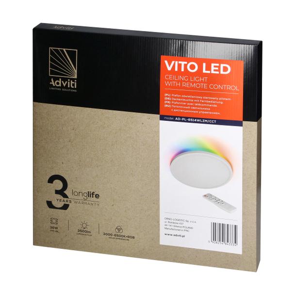 VITO LED 36W plafon oświetleniowy 3500lm IP20 3000/4000/6500K + RGB pilot biały O 400 AD-PL-6514WLZM/CCT ORNO
