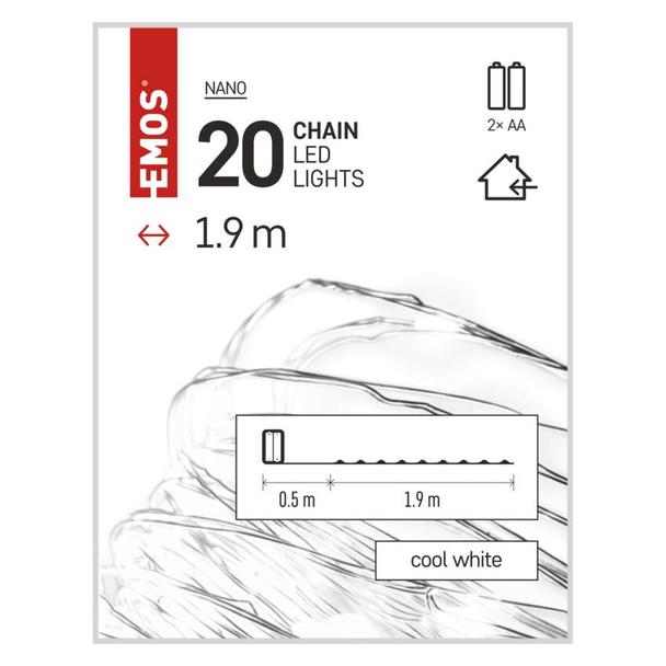 Lampki świąteczne łezki 20 LED 1,9m zimna biel IP20 timer D3AC07 EMOS