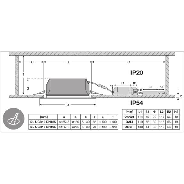 Oprawa DOWNLIGHT PFM DN195 21W 830 WT IP54 UGR19