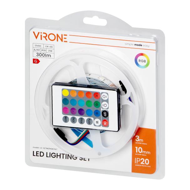 Zestaw taśma LED 12V 5050 100 30L 7.2W/m IP20 RGB 3m +Sterownik RGB +Zasilacz 12V LD-8/3M/RGB/SET ORNO