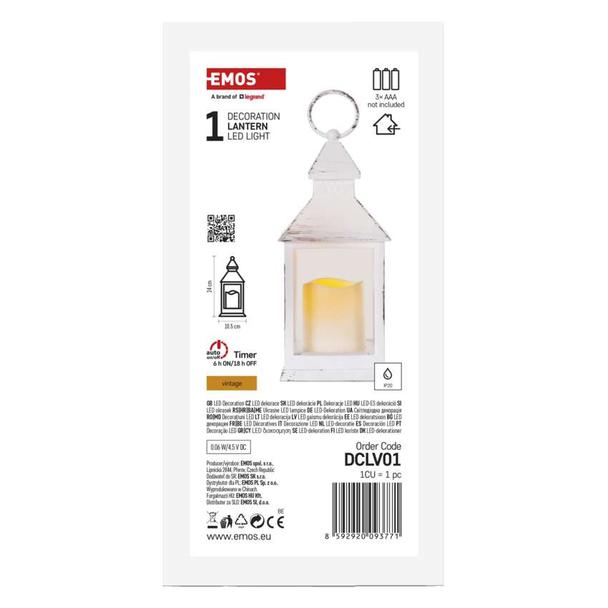 Lampion 1 LED świeczka biały 24 cm 3x AAA, vintage, IP20, timer DCLV01 EMOS