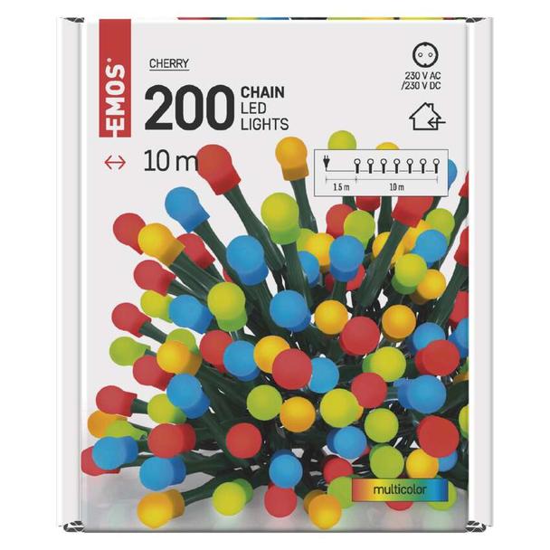 Lampki choinkowe 200 LED cherry 10m multikolor, zielony przewód, IP20 D5GM03 EMOS