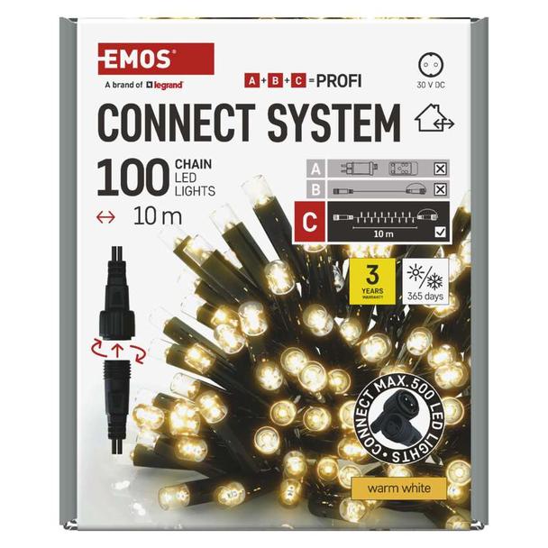 Lampki świąteczne łączone Profi łańcuch 100 LED 10m ciepła biel czarny przewód IP44 timer D2AW03 EMOS