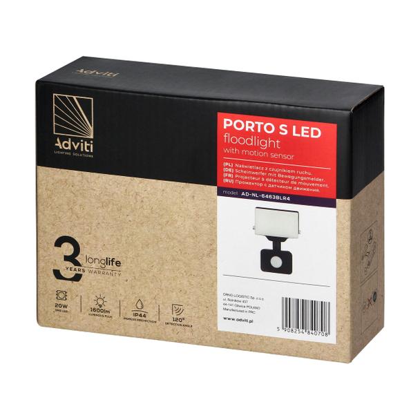 PORTO S LED 20W naświetlacz z PIR, 1600lm, IP44, 4000K, aluminium + poliwęglan AD-NL-6463BLR4 ORNO
