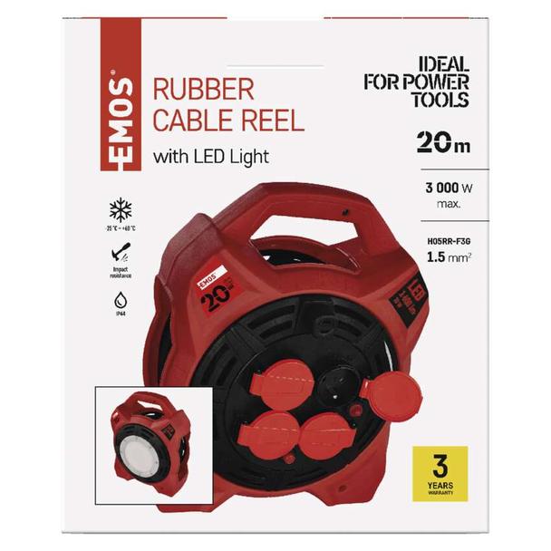 Przedłużacz bębnowy ogrodowy 20 m / 4 gn / guma / 230 V / 1,5 mm2 z naświetlaczem LED P08420 EMOS