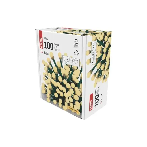 Lampki choinkowe kulki 100 LED 5m ciepła biel IP20 zielony przewód D5GW02 EMOS