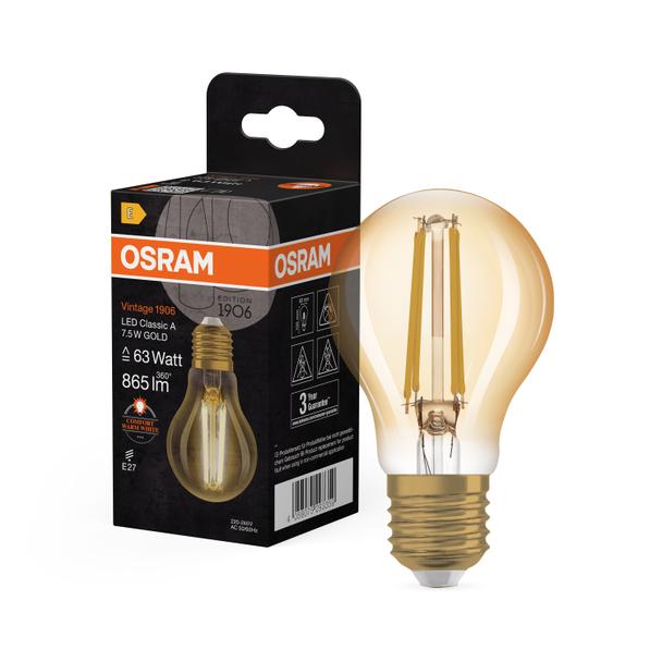 Lampa LED Vintage 1906 CL A Filament szkło przezroczyste GOLD 63 non-dim 7,5W 825 E27