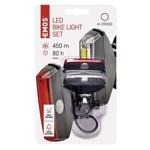 Lampa rowerowa LED COB, komplet przód + tył, 22 lm 2× CR2033 P3922 EMOS