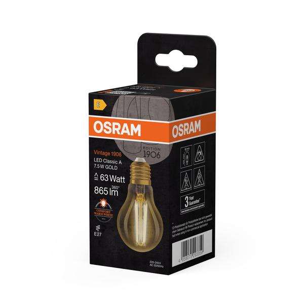 Lampa LED Vintage 1906 CL A Filament szkło przezroczyste GOLD 63 non-dim 7,5W 825 E27
