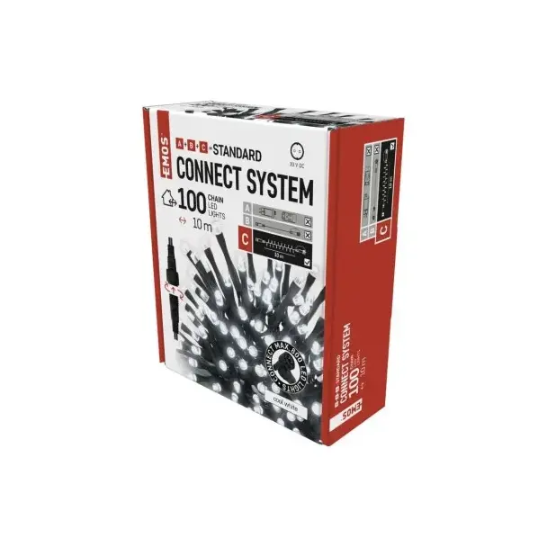 Lampki choinkowe łączone Standard łańcuch 100 LED 10m zimna biel IP44 timer D1AC03 EMOS