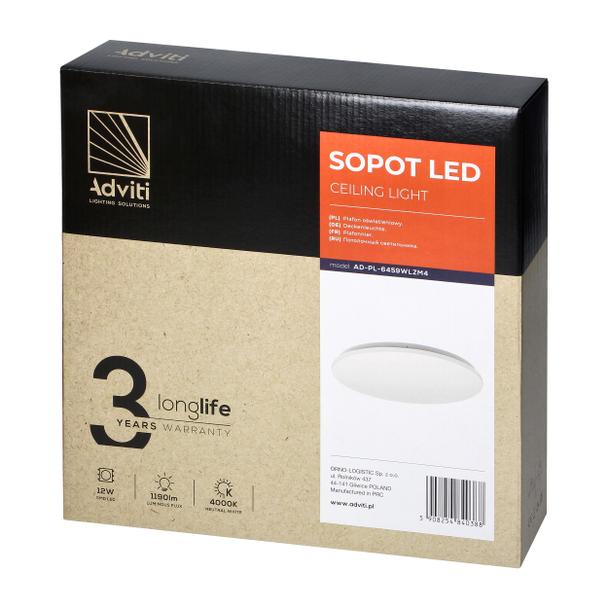 SOPOT plafon LED 12W, 1190 lm, 4000K, klosz PVC, IP20 AD-PL-6459WLZM4 ORNO