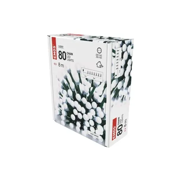 Lampki choinkowe kulki 80 LED 8m zimna biel IP44 timer D5AC02 EMOS