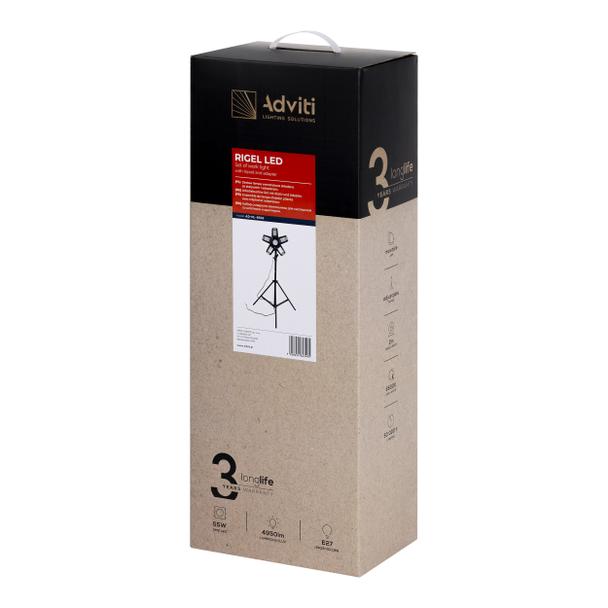 RIGEL LED zestaw: lampa warsztatowa składana 5-skrzydłowa 55W + statyw + adapter AD-NL-6516 ORNO
