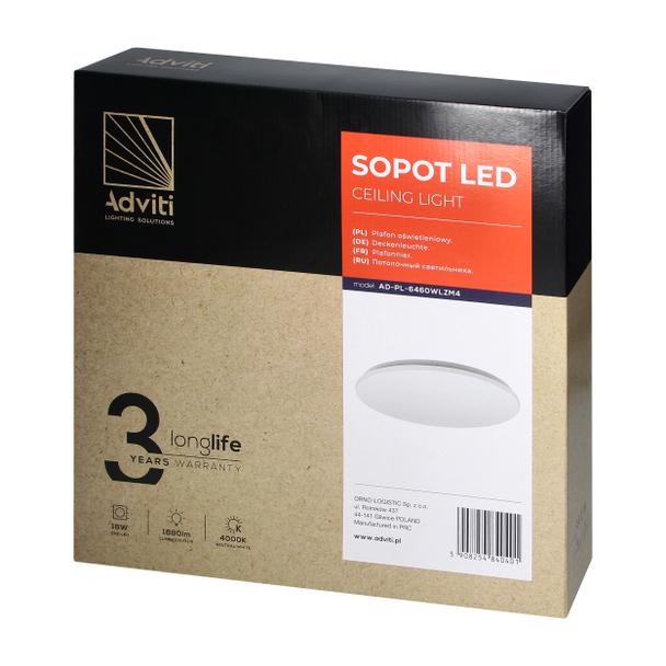SOPOT plafon LED 18W, 1880 lm, 4000K, klosz PVC, IP20 AD-PL-6460WLZM4 ORNO