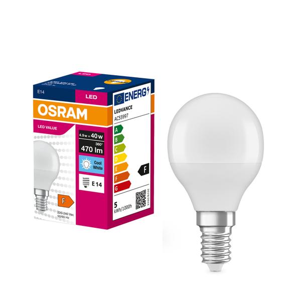 Lampa LED VALUE Classic P40 non-dim plastik 4,9W 840 E14