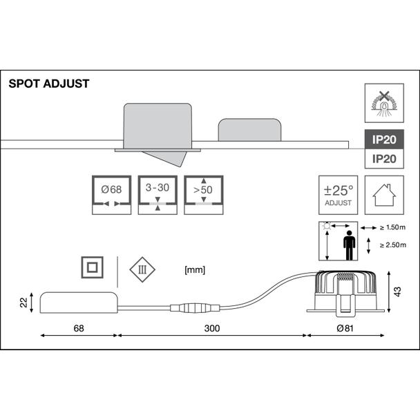 Oprawa SPOT ADJ P 8W 930 PS DIM IP20 BK