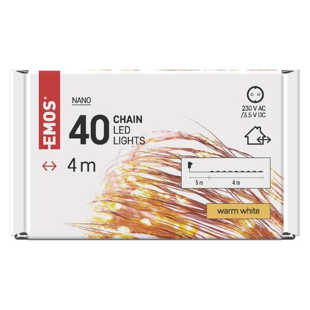 Lampki świąteczne 40 LED nano łezki 4m ciepła biel miedziany przewód timer D3AW01 EMOS