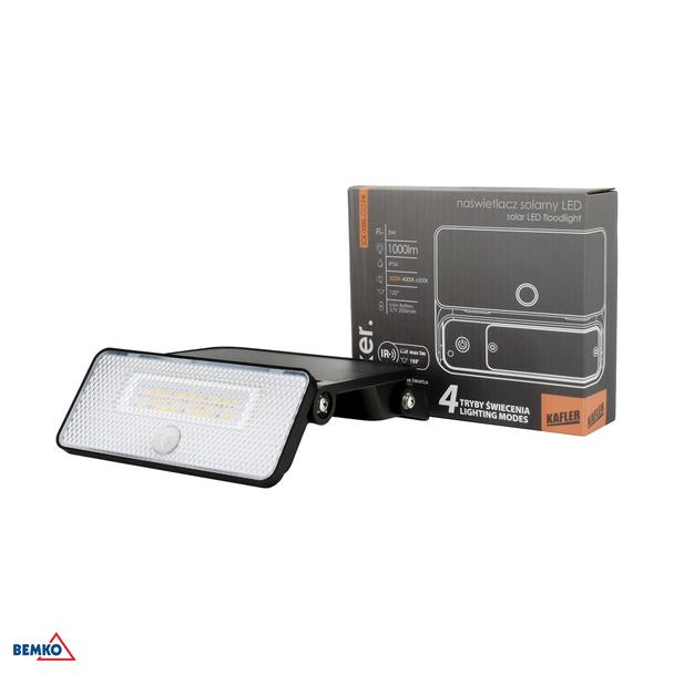 NAŚWIETLACZ LAMPA SOLARNA LED 3 barwy świecenia SOKER 8W 1000lm 3000K/4000K/6500K IP54 CZARNY Czujni C83-SOK-008BL-CCT-PIR BEMKO