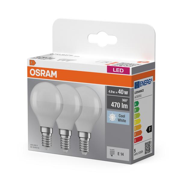 Żarówka LED x3 P45 Kulka E14 4.9W = 40W 470lm 4000K Neutralna 150° BASE Osram